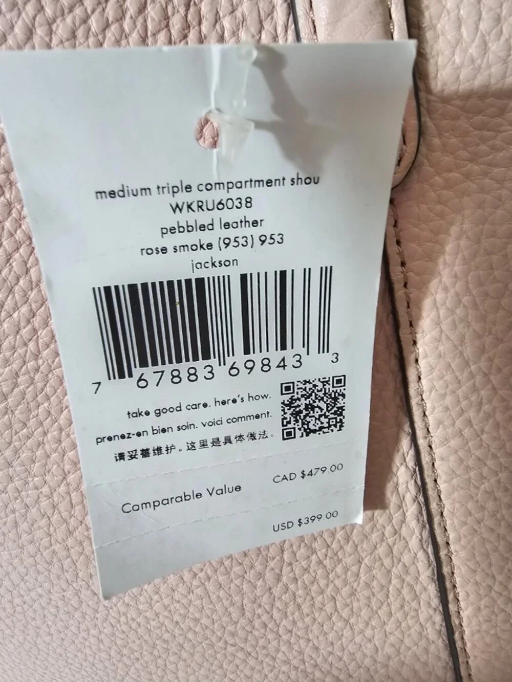 Kate Spade Leather Jackson Med triple Compartment Shoulder Bag Baby Pink New